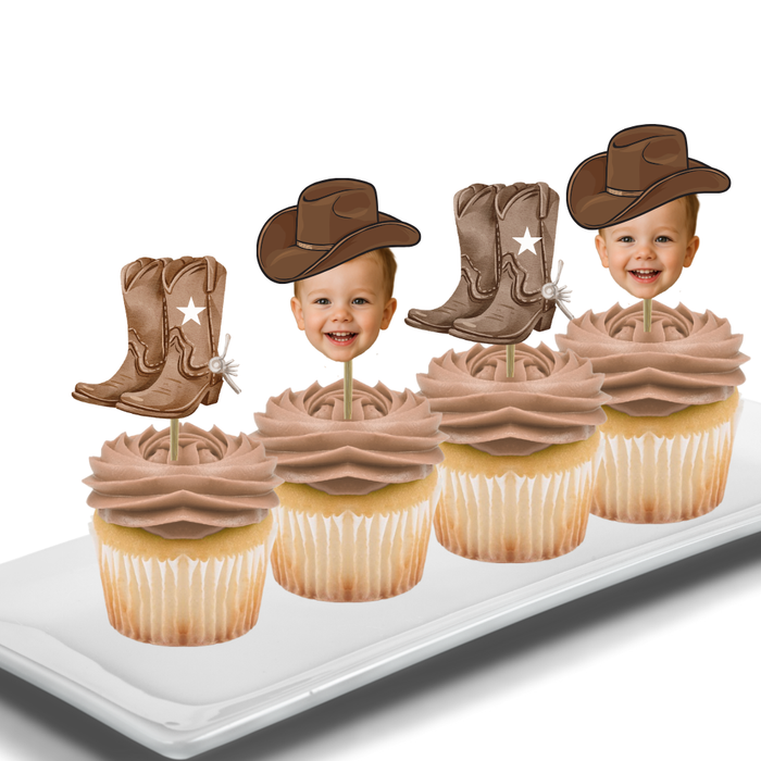 Cowboy Your Photo Face Cupcake Toppers -Set 12