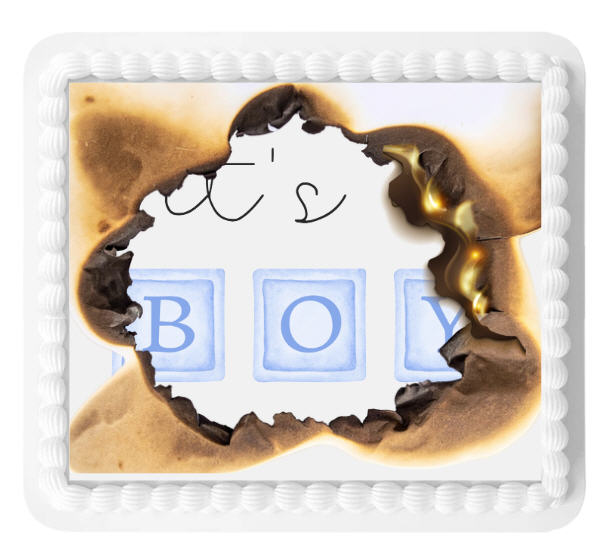 Gender Reveal Burn Away Cake Edible Photo Image Topper – Personalized Baby Reveal Cake Decoration
