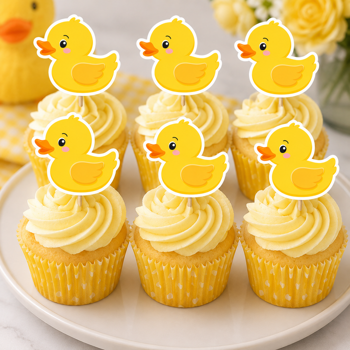 Yellow Duck Dessert Decoration Cupcake Topper Picks - 12ct