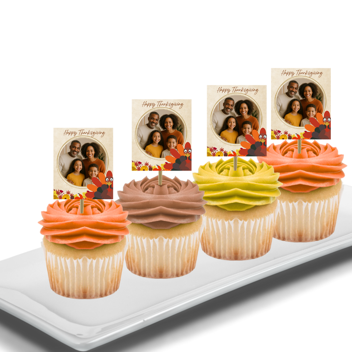 Thanksgiving Turkey Your Photo Face Cupcake Toppers – Custom Face Party Decorations – Set of 12