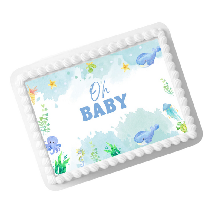 Edible Photo Image Cake Decoration Topper - Under the Sea Baby Blue