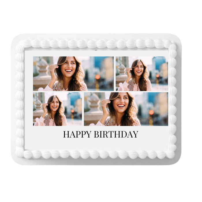 4 Photo Happy Birthday Edible Collage Cake Decoration Image Cake Topper with Your Photos