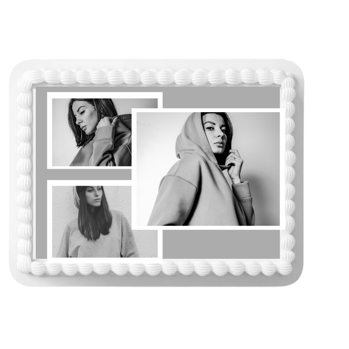 3 Photo Black & White Edible Cake Decoration Image Cake Topper with Your Photos