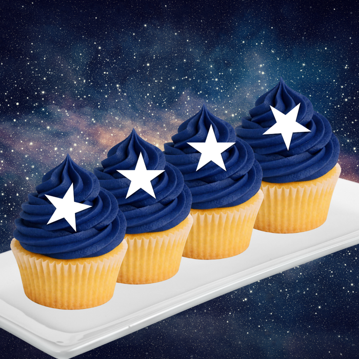 Ready Edibles -  White Star Edible Cupcake Decoration Toppers-24ct