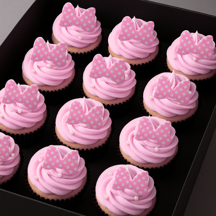 Ready Edibles - Pink Polka Dot Bow Cupcake Toppers -24ct