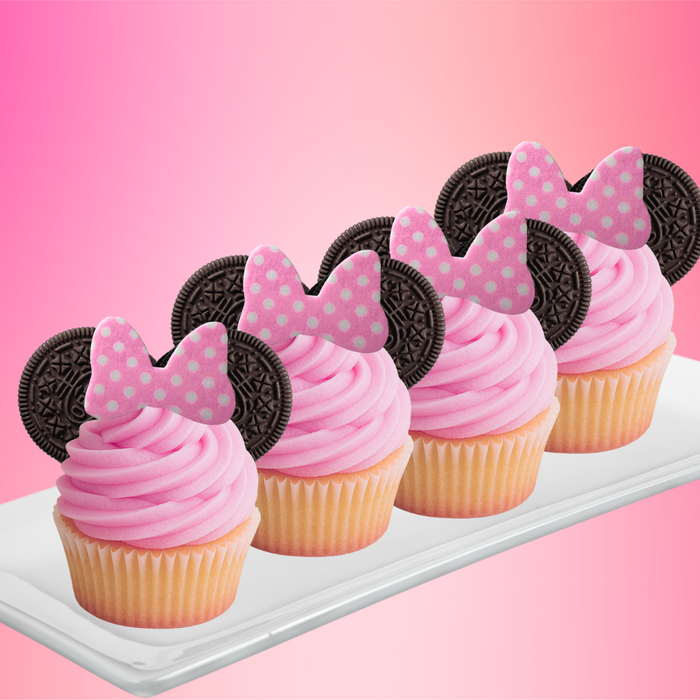 Ready Edibles - Pink Polka Dot Bow Cupcake Toppers -24ct