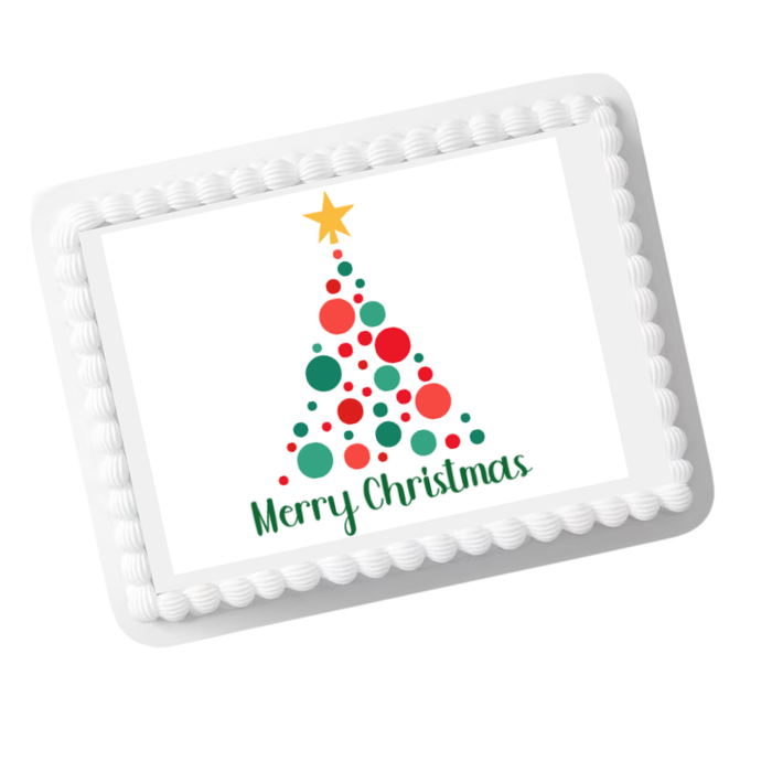 Geometric Merry Christmas Tree  Edible Cake Topper | 8x10 Frosting Sheet