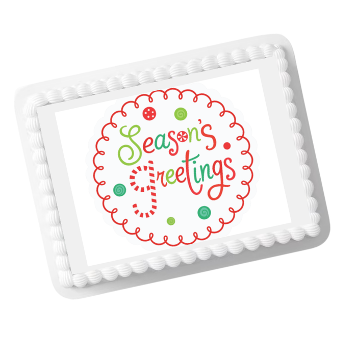 Knitted Season's Greetings Edible Cake Topper | 8x10 Frosting Sheet