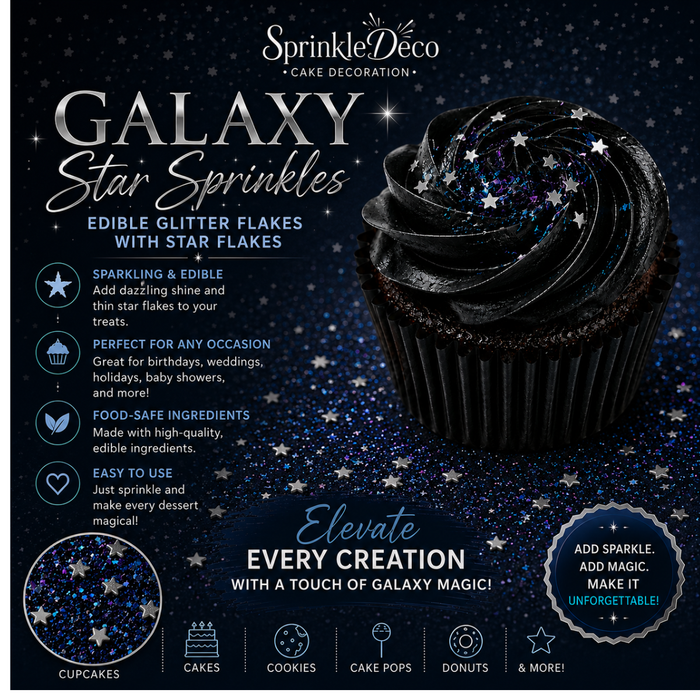 Galaxy Silver Star Sparkle Flakes Confetti Sprinkles (Galaxy) - 0.15oz