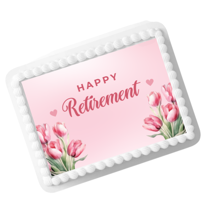 Pink Tulip Happy Retirement Photo Edible Photo Image Cake Decoration Topper 8x10