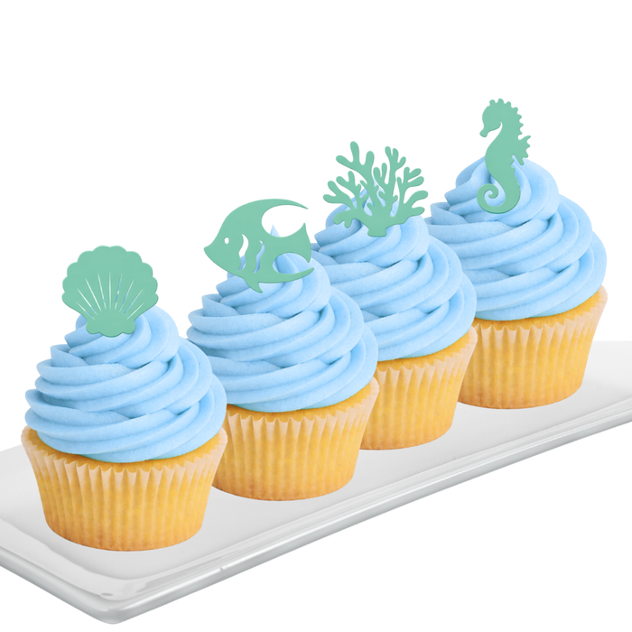 Ready Edibles - Ocean Sealife Fish Seahorse Shell Edible Cupcake Decoration Toppers (24 Count)