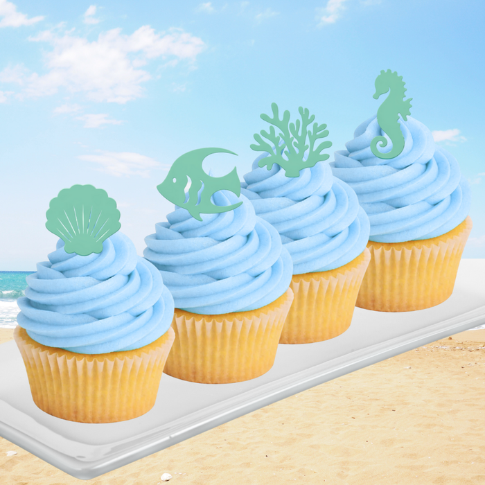 Ready Edibles - Ocean Sealife Fish Seahorse Shell Edible Cupcake Decoration Toppers (24 Count)