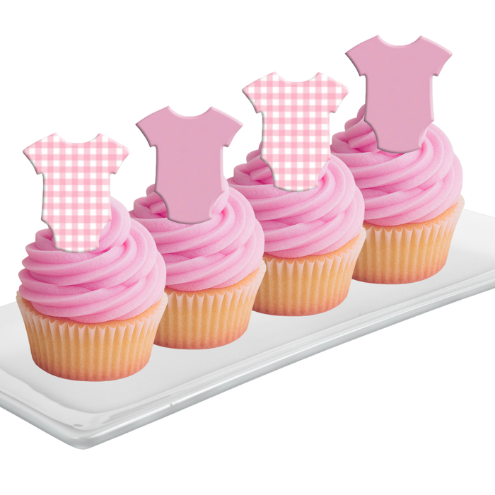 Ready Edibles - Pink and Gingham Edible Cupcake Decoration Toppers-24ct