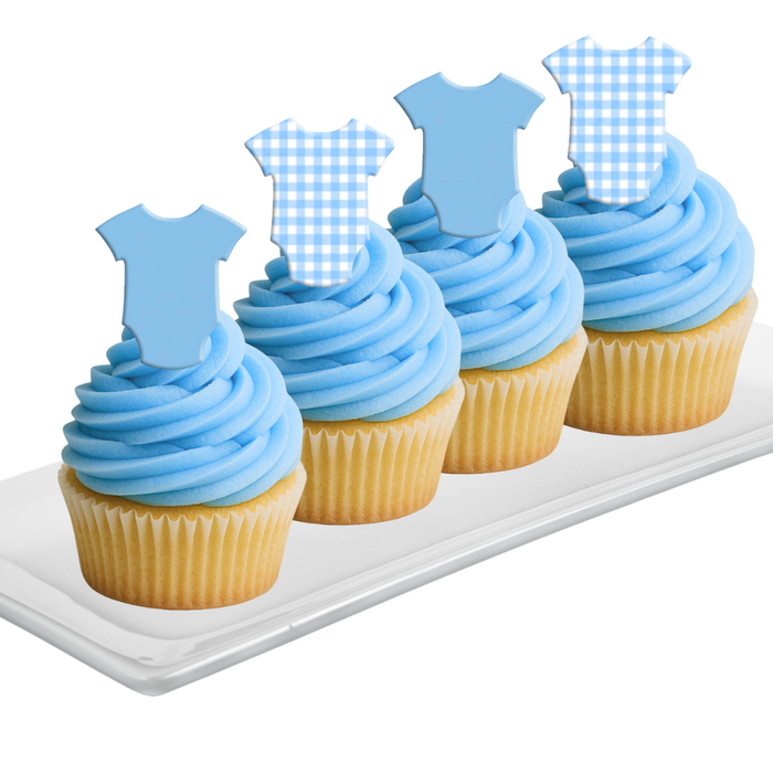 Ready Edibles - Onesie Blue & Gingham Edible Cupcake Decoration Toppers 24ct