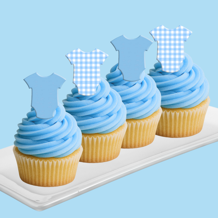Ready Edibles - Onesie Blue & Gingham Edible Cupcake Decoration Toppers 24ct