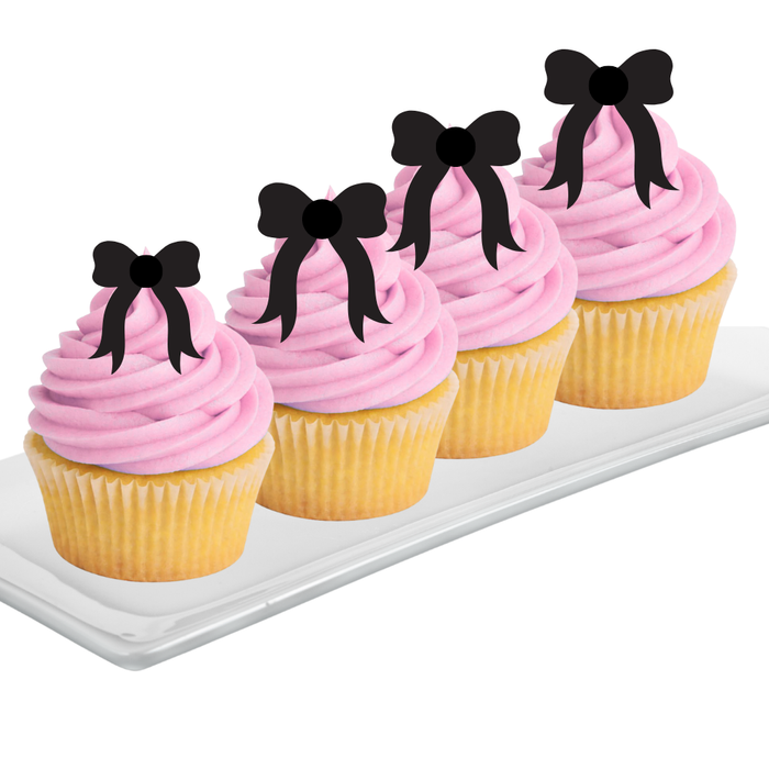 Ready Edibles - Black Bow Edible Cupcake Decoration Toppers-24ct
