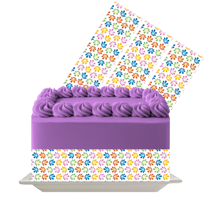 Multicolor Flower Dot Pattern Edible Cake Wrap | 8x10 Icing Sheet | Spring & Birthday Cake Decoration