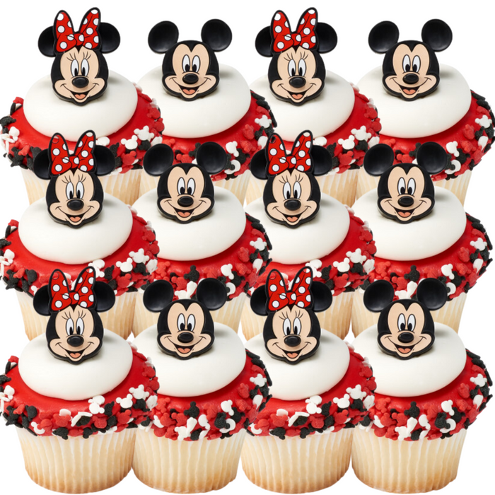 Mickey and Micky Red White Black Dessert Decoration Cupcake Toppers - 12ct