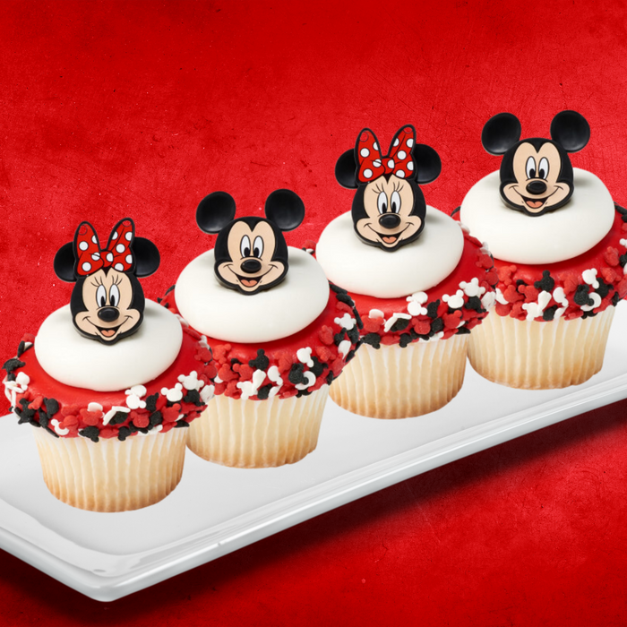 Mickey and Micky Red White Black Dessert Decoration Cupcake Toppers - 12ct