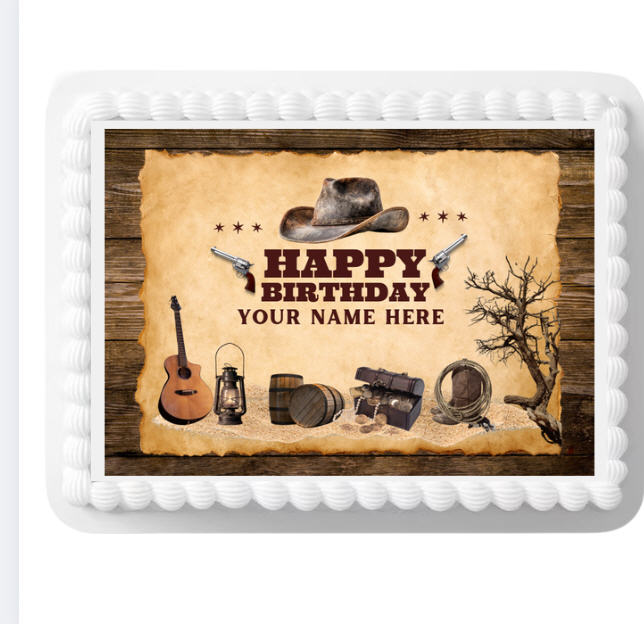 Western Cowboy Treasure Peel and STick  Edible Photo Image Cake Decoration Topper