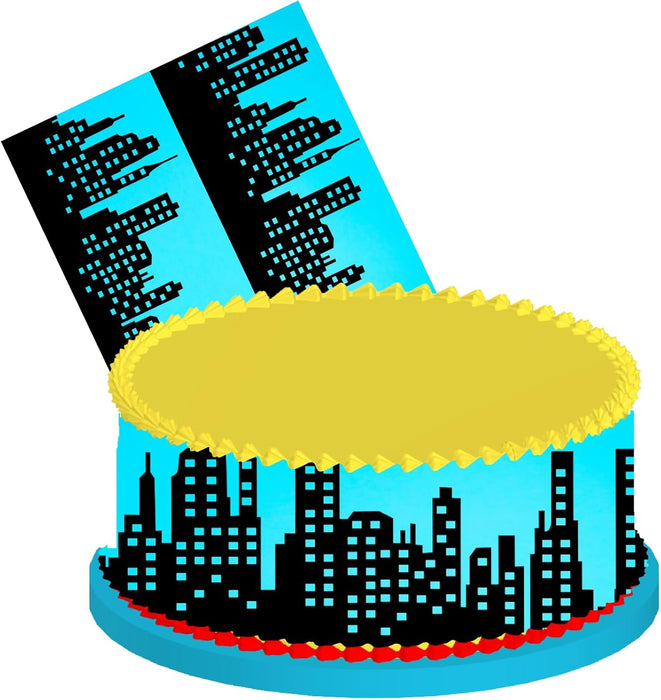 Black and Blue Super Hero City Edible Photo Image Cake Decoration Topper