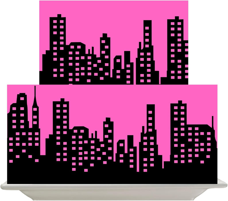 Black and Pink Super Hero City Edible Photo Image Cake Decoration Topper