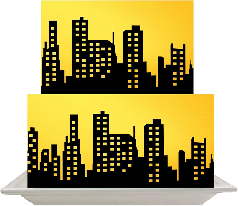 Black and Yellow Super Hero City Edible Photo Image Cake Decoration Topper