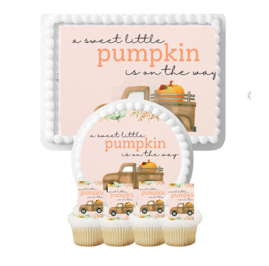 Peach Pumpkin Party Collection | Edible Cake Toppers, Cupcake Picks, Labels & Favor Bags