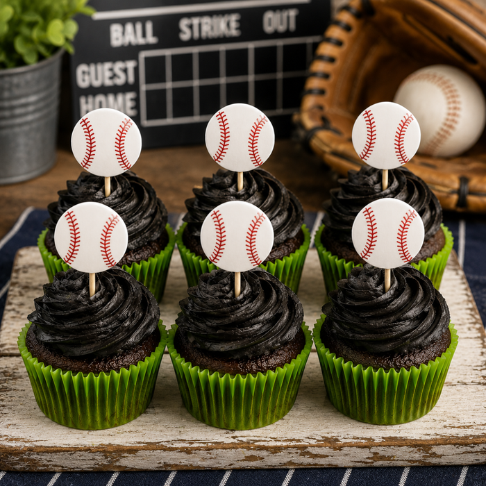 Baseball Dessert Decoration Cupcake Topper Rings - 12ct