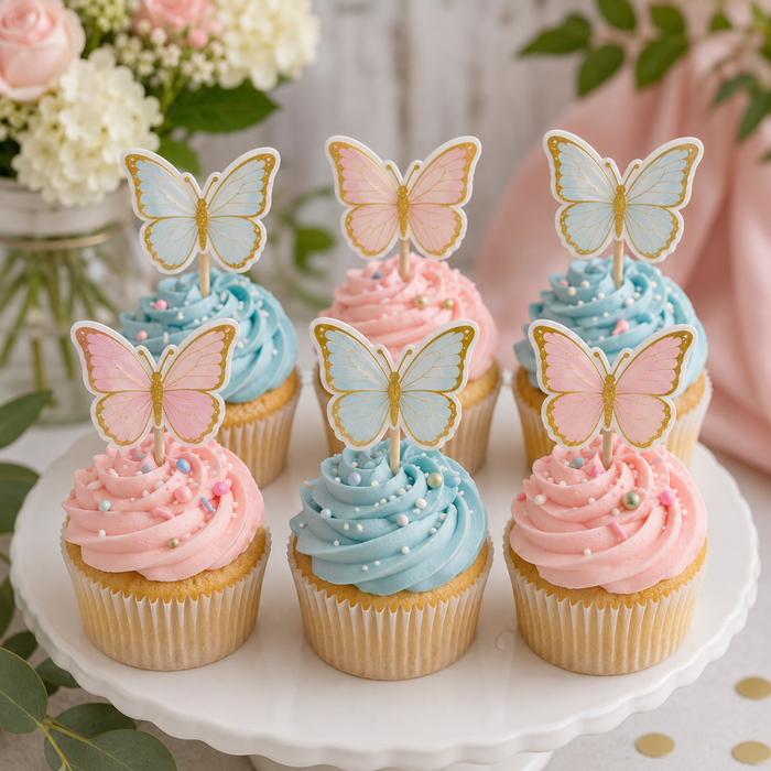 Colorful Buttefly Dessert Decoration Cupcake Toppers – 12-Count