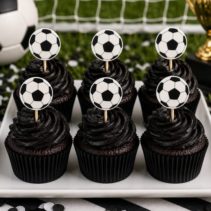 Soccer Balls Dessert Decoration Cupcake Toppers - 12ct