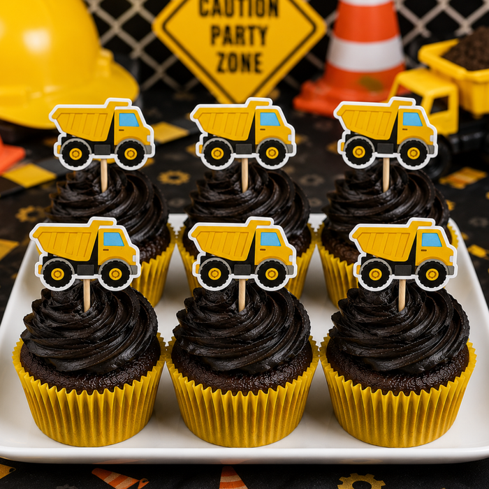 Tractor Dump Truck Construction Dessert Decoration Cupcake Toppers - 12ct