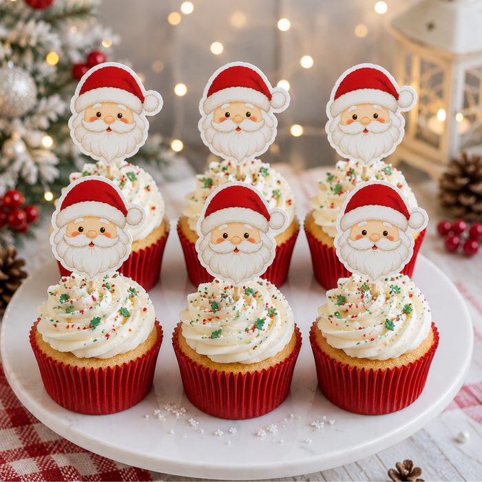 Santa Face Dessert Decoration Cupcake Topper Rings - 12ct