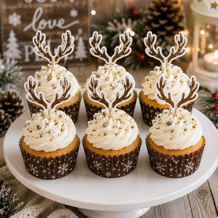 Deer Antler Dessert Decoration Cupcake Topper Rings - 12ct