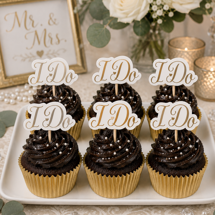 I Do Wedding Dessert Decoration Cupcake Topper Picks - 12ct