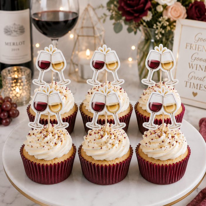 Wine Glasses Dessert Decoration Cupcake Topper Picks - 12ct