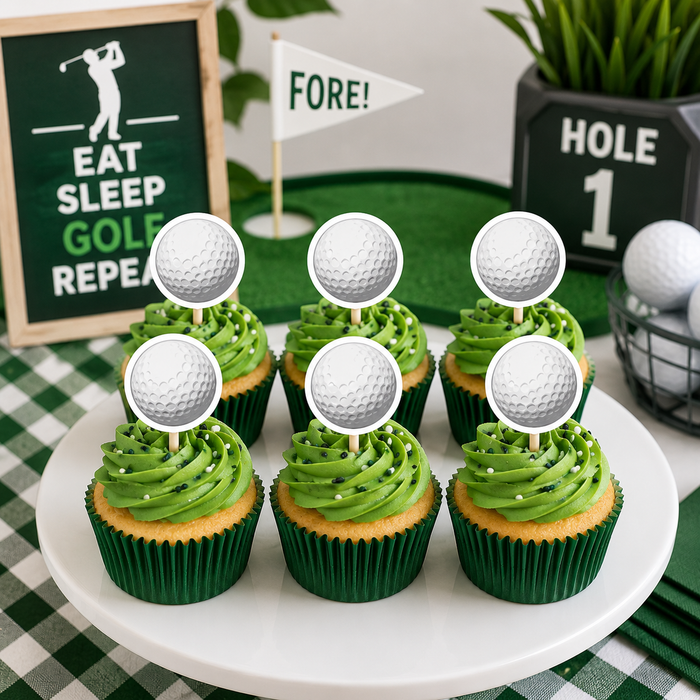 Golf Ball Dessert Decoration Cupcake Topper Rings - 12ct
