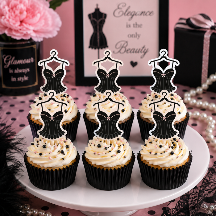 Black Bodice Shower Dessert Decoration Cupcake Topper Picks - 12ct