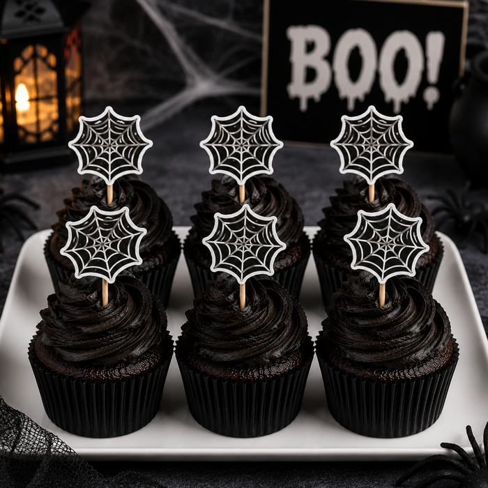 SpiderWeb Dessert Decoration Cupcake Toppers – 12-Count