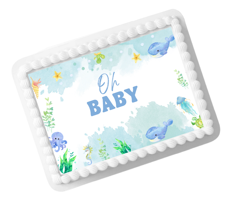 Under the Sea Blue Edible Photo Image Cake Decoration Topper 8x10