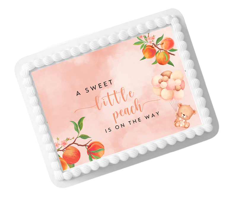 A Sweet Little Peach Baby Shower Edible Photo Image Cake Decoration Topper 8x10