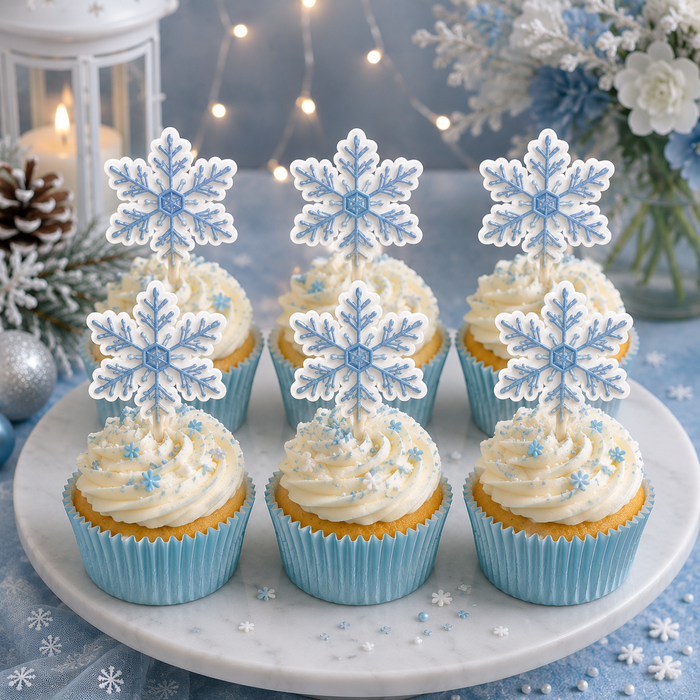 Snowflakes Dessert Decoration Cupcake Toppers - 12ct