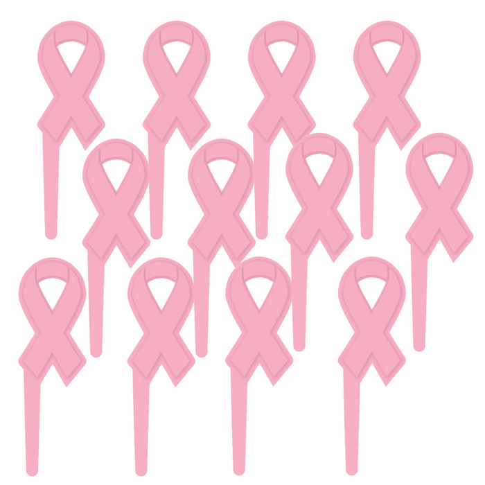Pink Ribbon Breast Cancer Dessert Decoration Cupcake Topper Picks - 12ct