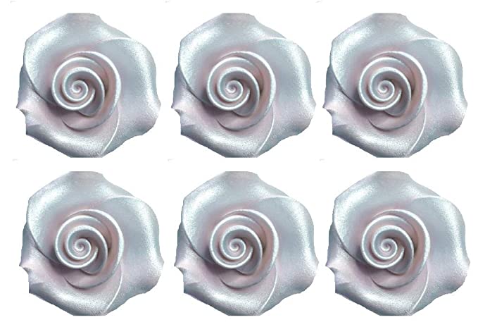 Rose Flower Decorative Icing (Silver) - 6ct