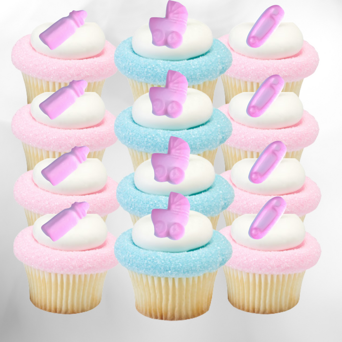 Baby Pink Edible Icing Decorations  - 12ct, Asstd.