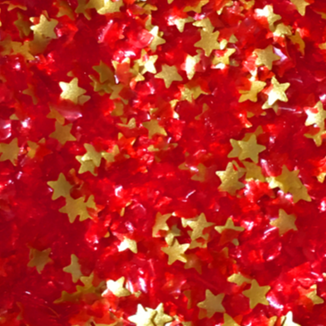 Red Glitter Flakes With Gold Stars Metallic Edible Shimmer Sparkle Glitter For Cakes And Cupcakes 2oz Jar