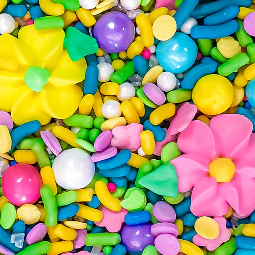Colorful Sugar Flower Sprinkles Close Background Stock Photo