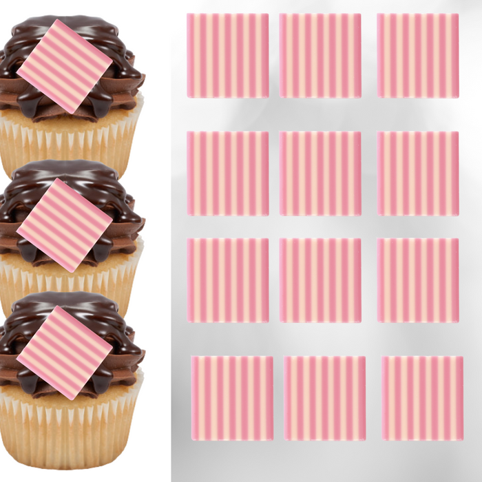 Striped Square Chocolate Decorations (Pink/White) - 12ct