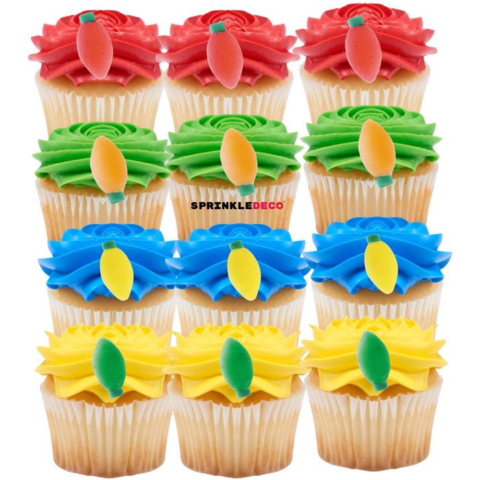 Christmas Lights Edible Icing Toppers 12ct Asstd.