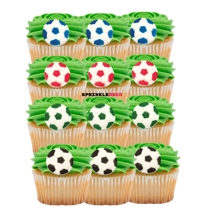 Soccer Ball Multi-Color Edible Icing Toppers 12ct